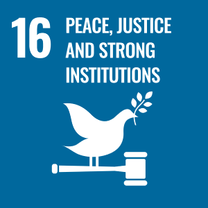 UN SDG Goal 16 logo: Promote peaceful and inclusive societies for sustainable development, provide access to justice for all and build effective, accountable and inclusive institutions at all levels 